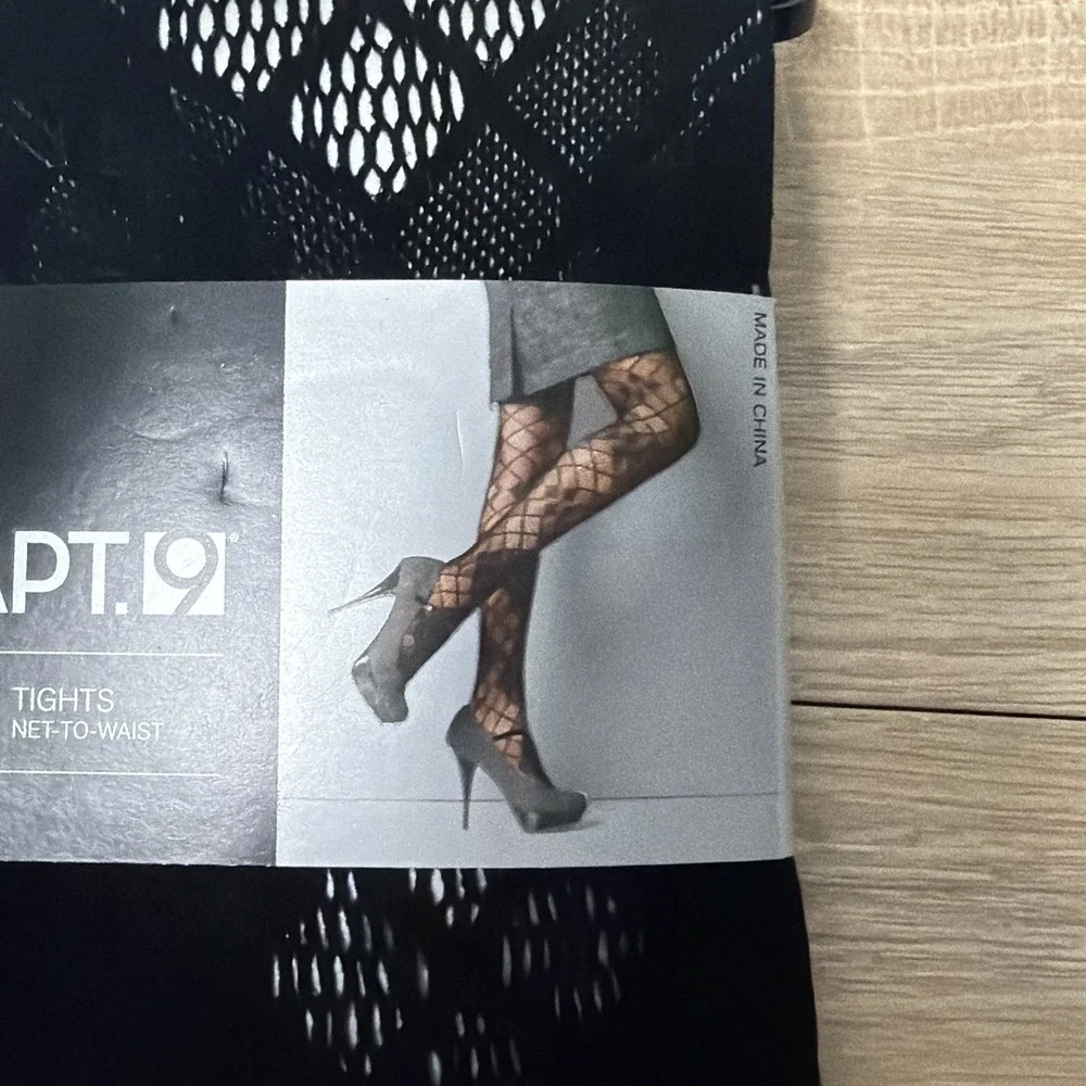 APT 9 Womens Tights Medium Black Geometric Openwork Net to Waist Hosiery New
